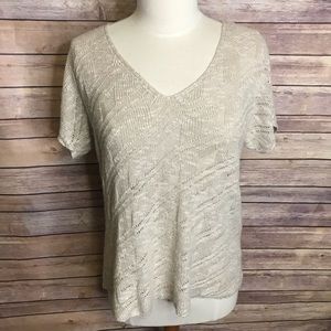 Eileen Fisher tan knit linen short sleeve Tee